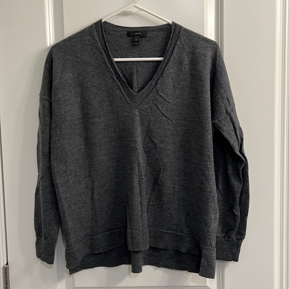 J. Crew Gray Merino Wool V-Neck Sweater M